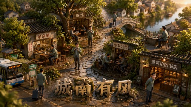 城南有风无框等距微缩世界 AI 生图提示词效果图