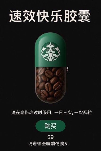星巴克速效快乐胶囊 AI 生图提示词效果图