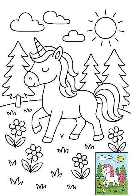 儿童涂色页插画 AI 生图提示词效果图