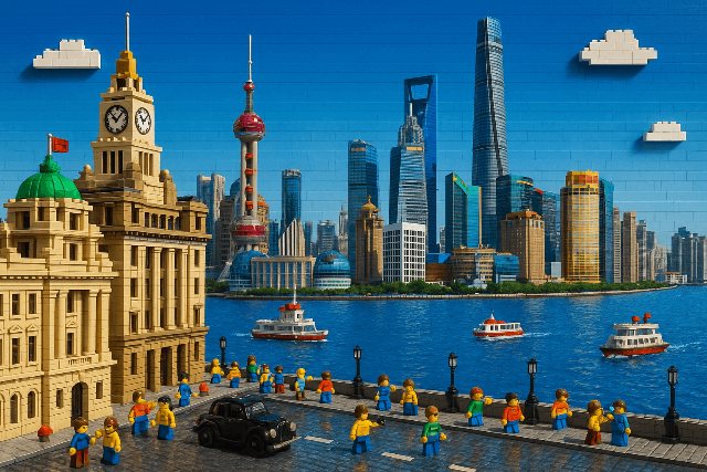 乐高版上海外滩景观 AI 生图提示词效果图