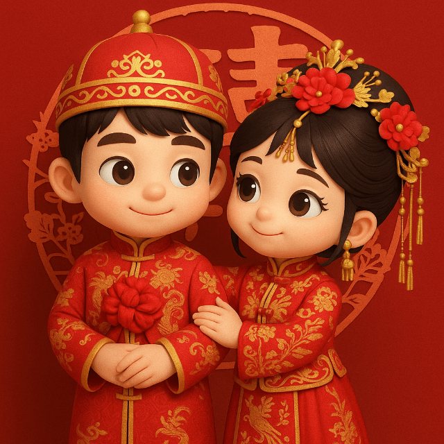 3D Q版中式婚礼场景 AI 生图提示词效果图