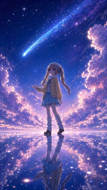 日系星空镜面少女插画 AI 生图提示词效果图