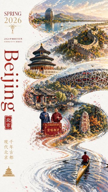 国潮风北京城市海报 AI 生图提示词效果图