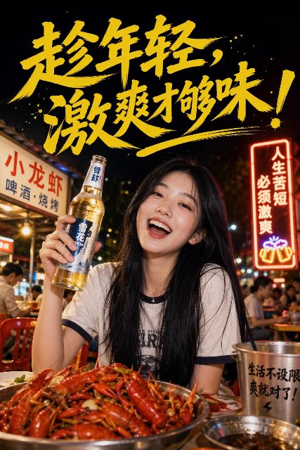夜宵摊少女海报 AI 生图提示词效果图