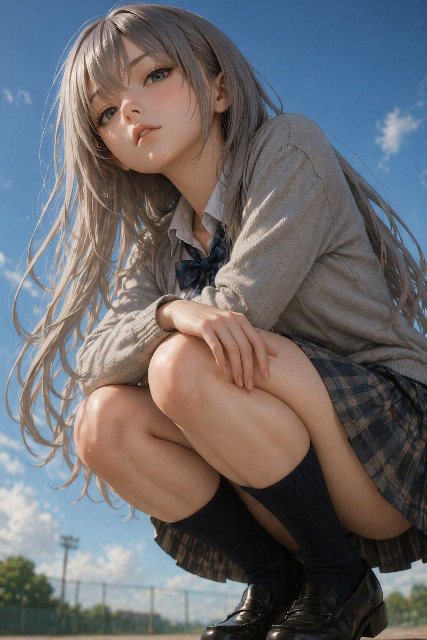 日式校服少女低角度肖像 AI 生图提示词效果图