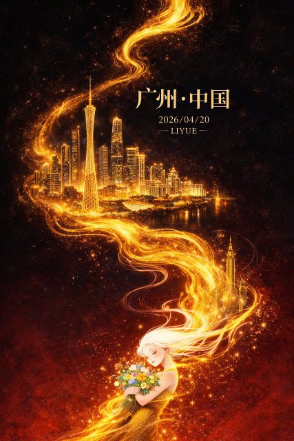 广州东方幻想城市海报 AI 生图提示词效果图