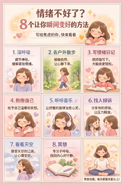 情绪调节信息图 AI 生图提示词效果图
