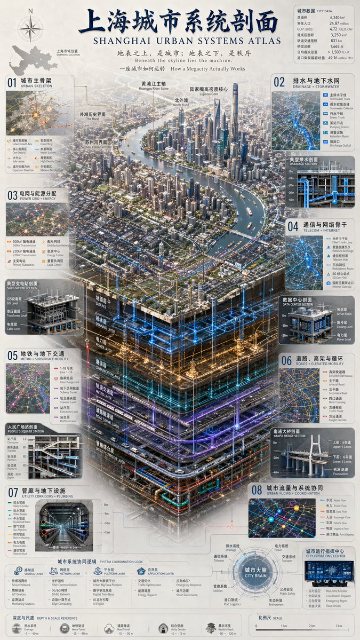 上海城市系统剖面信息图 AI 生图提示词效果图