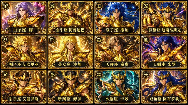 圣斗士黄金圣斗士信息图 AI 生图提示词效果图