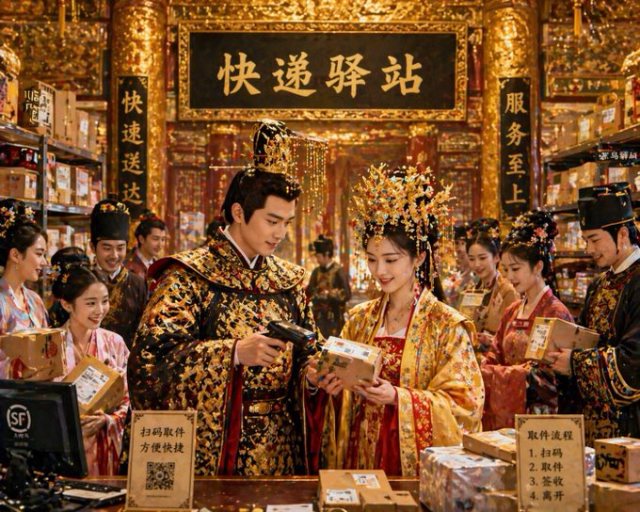 古风快递驿站 AI 生图提示词效果图