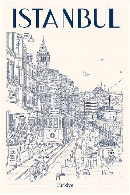 伊斯坦布尔线描旅行海报 AI 生图提示词效果图