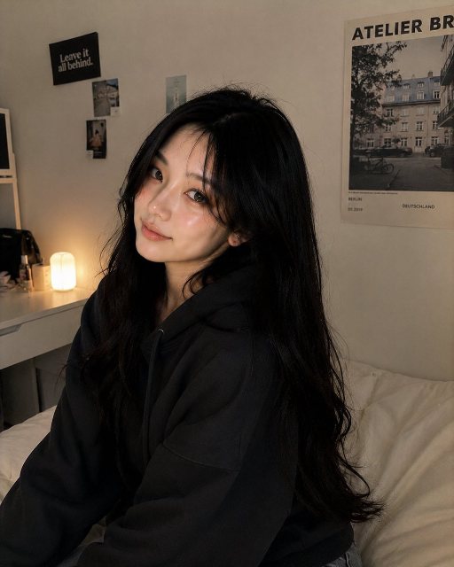 韩系少女卧室人像 AI 生图提示词效果图