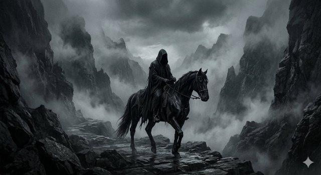 暗黑奇幻兜帽骑士 AI 生图提示词效果图